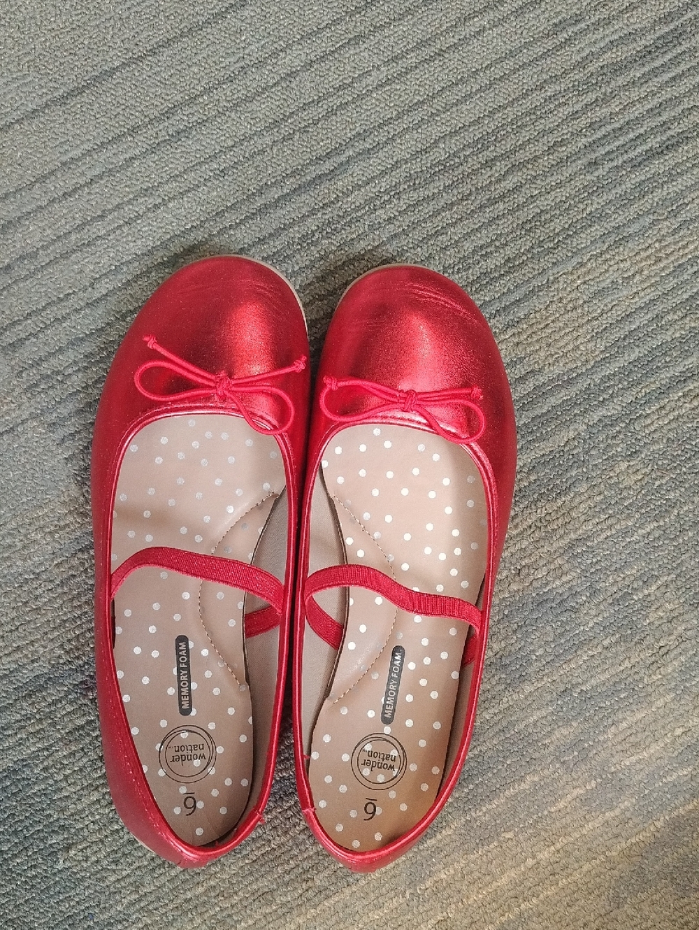 wonder nation Shiny Red Girls' Mary Jane Flats with Bow